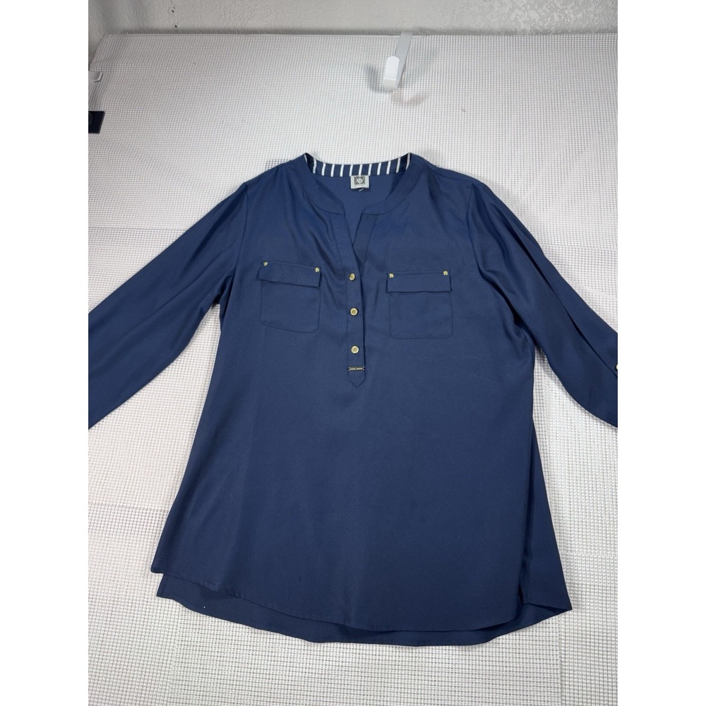Anne Klein Womens Blue Gold Accent Long Sleeve Blouse G7JM49653TR